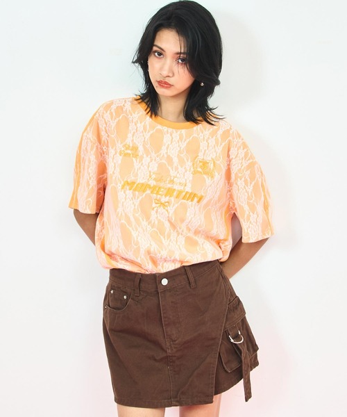 ANAP(アナップ)の「ゲーミング 刺繍 ライン レース Tシャツ(Tシャツ/カットソー・レディース・オレンジ/ホワイト/ピンク/ブラック・FREE)」の5枚目の写真