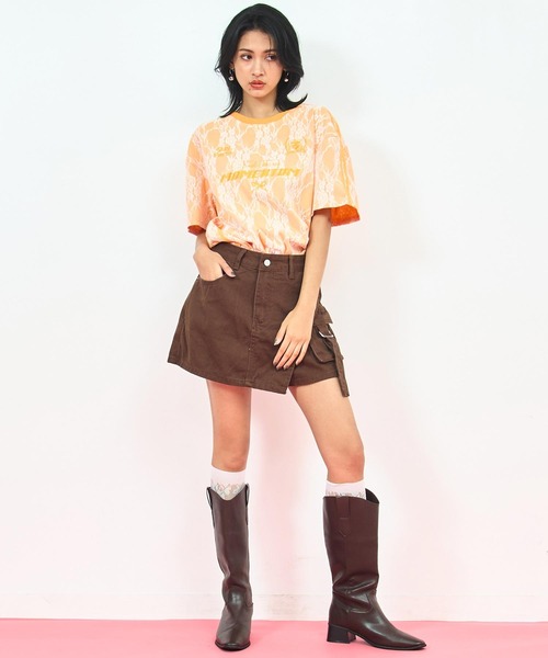 ANAP(アナップ)の「ゲーミング 刺繍 ライン レース Tシャツ(Tシャツ/カットソー・レディース・オレンジ/ホワイト/ピンク/ブラック・FREE)」の7枚目の写真