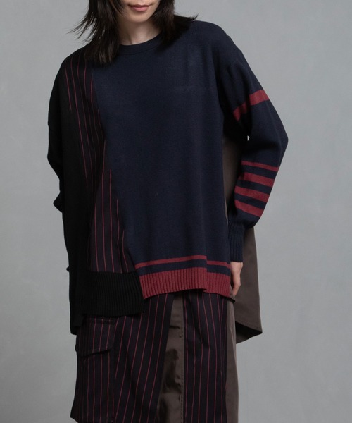 MARECHAL TERRE（マルシャルテル）の「スイッチングニットプルオーバー（ニット/セーター・レディース・グレー/ネイビー/ブルー/ブラウン・M）」の3枚目の写真