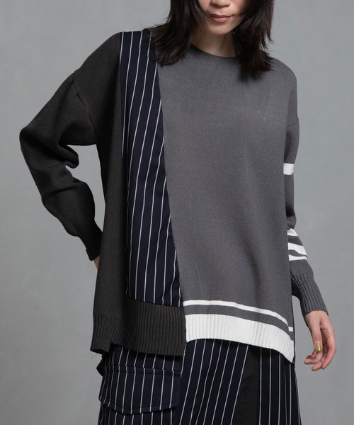 MARECHAL TERRE（マルシャルテル）の「スイッチングニットプルオーバー（ニット/セーター・レディース・グレー/ネイビー/ブルー/ブラウン・M）」の2枚目の写真