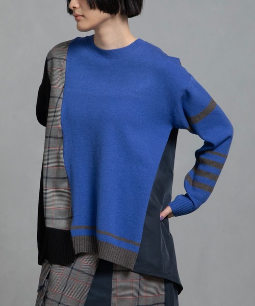 MARECHAL TERRE（マルシャルテル）の「スイッチングニットプルオーバー（ニット/セーター・レディース・グレー/ネイビー/ブルー/ブラウン・M）」の4枚目の写真