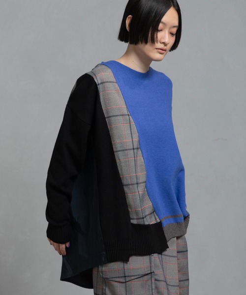 MARECHAL TERRE（マルシャルテル）の「スイッチングニットプルオーバー（ニット/セーター・レディース・グレー/ネイビー/ブルー/ブラウン・M）」の7枚目の写真