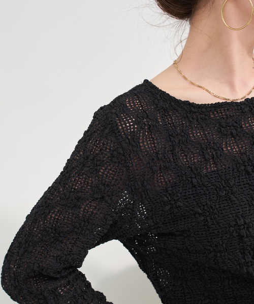 B.C STOCK(ベーセーストック)の「手洗い可 / ストレッチフラワーレースプルオーバー(Tシャツ/カットソー・レディース・ホワイト/ブラック/ブラウン・FREE)」の11枚目の写真