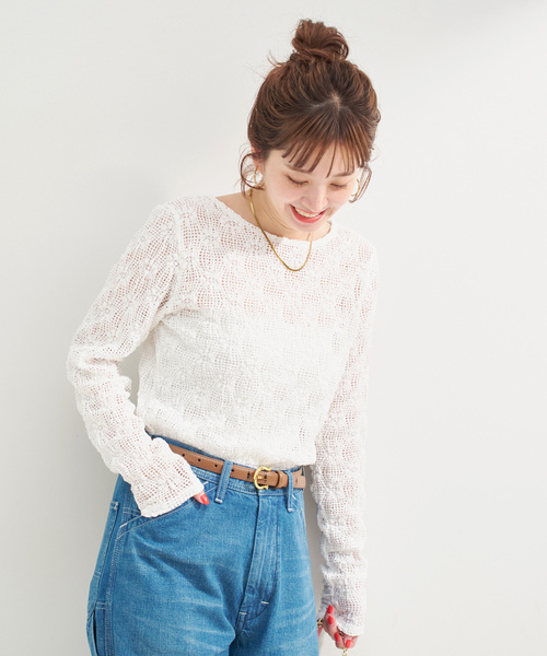 B.C STOCK(ベーセーストック)の「手洗い可 / ストレッチフラワーレースプルオーバー(Tシャツ/カットソー・レディース・ホワイト/ブラック/ブラウン・FREE)」の19枚目の写真