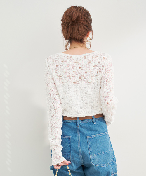 B.C STOCK(ベーセーストック)の「手洗い可 / ストレッチフラワーレースプルオーバー(Tシャツ/カットソー・レディース・ホワイト/ブラック/ブラウン・FREE)」の21枚目の写真