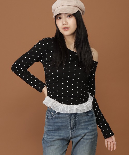 3.3 Field Trip （3.3フィールドトリップ）の「3.3 Field Trip／ドットスソレース長袖T（Tシャツ/カットソー・レディース・ブラック/ホワイト・FREE）」の2枚目の写真