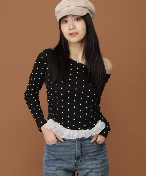 3.3 Field Trip （3.3フィールドトリップ）の「3.3 Field Trip／ドットスソレース長袖T（Tシャツ/カットソー・レディース・ブラック/ホワイト・FREE）」の6枚目の写真