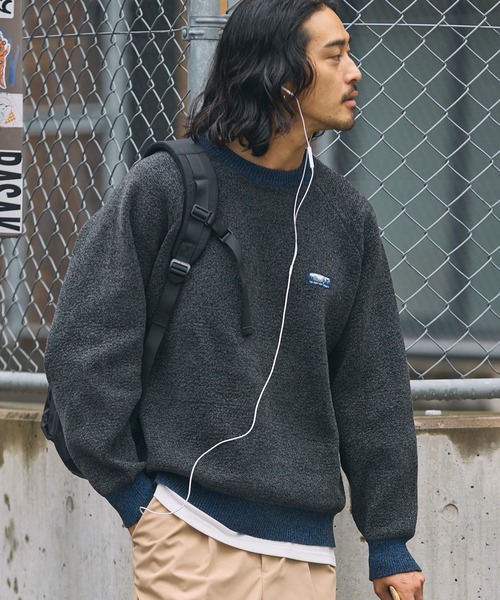 THE CRAFT CREW PRODUCTS（ザクラフトクループロダクツ）の「【MULTI FUNCTIONALシリーズ】配色モールヤーン ラグランスリーブ オーバーサイズ クルーネックニット/ アンチピリング・マシンウォッシャブル【THE CRAFT CREW PRODUCTS】（ニット/セーター・メンズ・オフホワイト/グレー/ワイン/グレイッシュベージュ/ブラック/モスグリーン/ダークブラウン/ネイビー/チャコール/オリーブ/プラム/キャメル・S/L/M）」の4枚目の写真