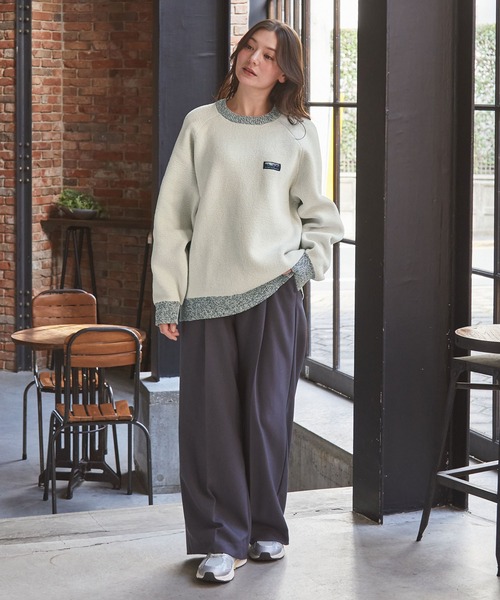 THE CRAFT CREW PRODUCTS（ザクラフトクループロダクツ）の「【MULTI FUNCTIONALシリーズ】配色モールヤーン ラグランスリーブ オーバーサイズ クルーネックニット/ アンチピリング・マシンウォッシャブル【THE CRAFT CREW PRODUCTS】（ニット/セーター・メンズ・オフホワイト/グレー/ワイン/グレイッシュベージュ/ブラック/モスグリーン/ダークブラウン/ネイビー/チャコール/オリーブ/プラム/キャメル・S/L/M）」の16枚目の写真