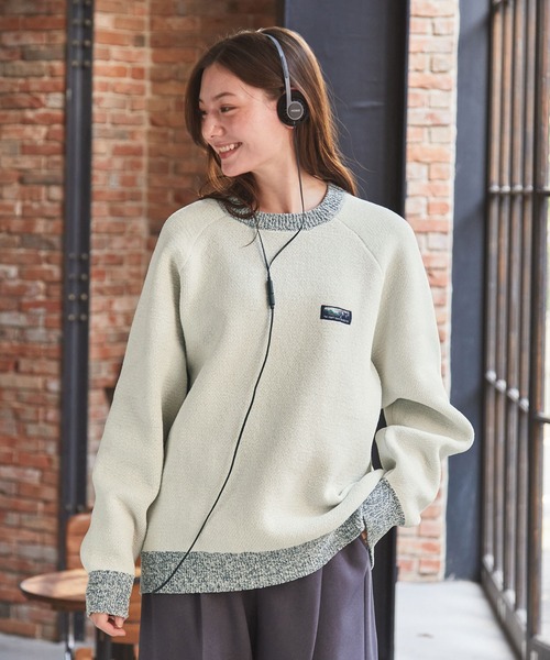 stoneアイボリー ラグランスリーブ ニット マルチファンクショナル 配色モールヤーン ラグランスリーブ オーバー