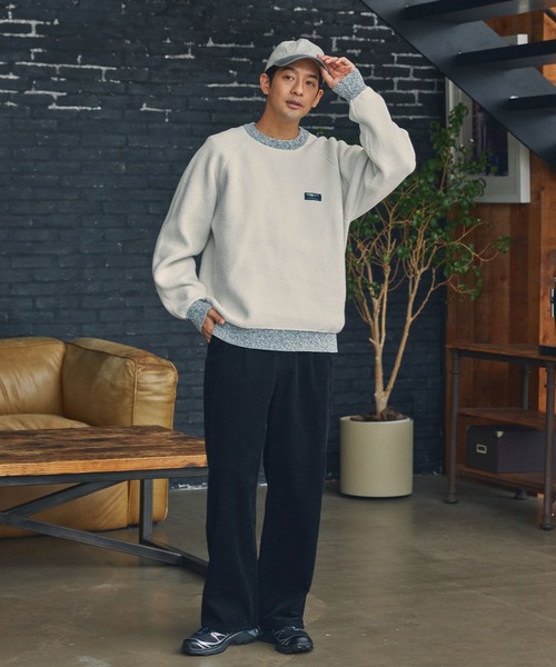 マルチファンクショナル 配色モールヤーン ラグランスリーブ オーバー