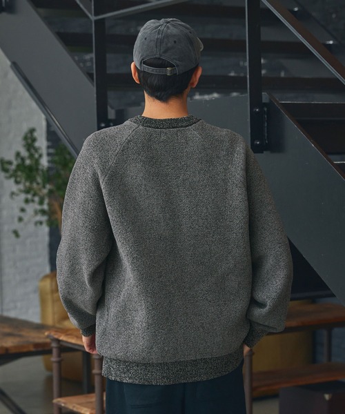 マルチファンクショナル 配色モールヤーン ラグランスリーブ オーバー