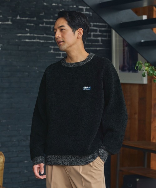 マルチファンクショナル 配色モールヤーン ラグランスリーブ オーバー