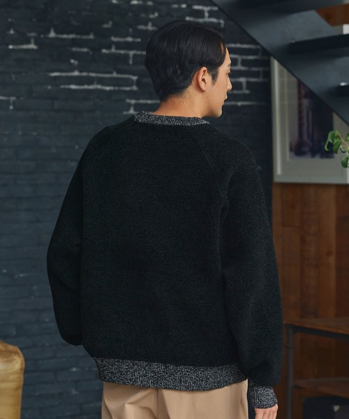 マルチファンクショナル 配色モールヤーン ラグランスリーブ オーバー