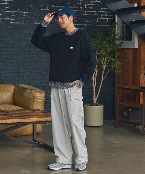 マルチファンクショナル 配色モールヤーン ラグランスリーブ オーバー