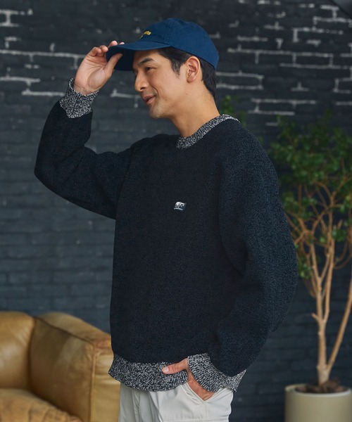 セール】マルチファンクショナル 配色モールヤーン ラグランスリーブ