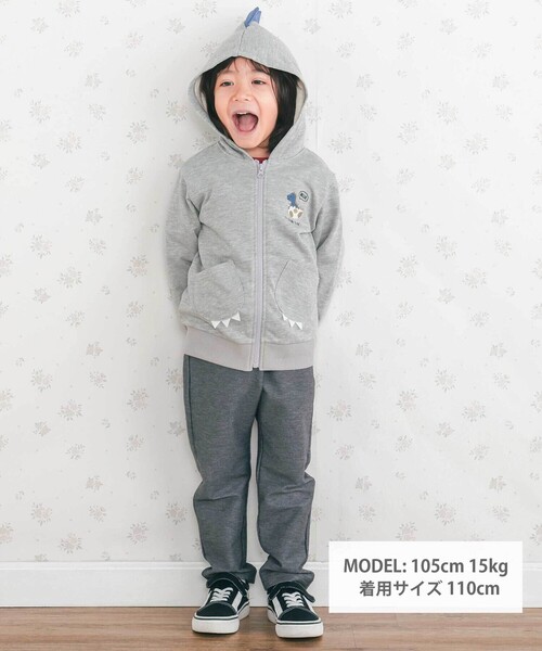 SLAP SLIP(スラップスリップ)の「ツンツン恐竜トサカフード付きフルジップパーカー(80~120cm)(パーカー・キッズ・グリーン/グレー・80cm/100cm/110cm/90cm/120cm)」の3枚目の写真