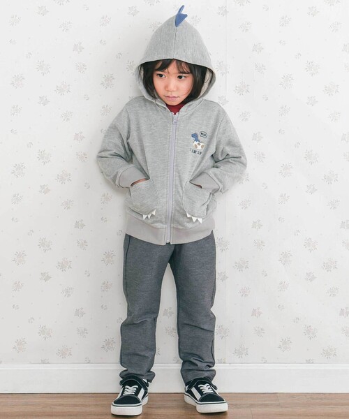 SLAP SLIP(スラップスリップ)の「ツンツン恐竜トサカフード付きフルジップパーカー(80~120cm)(パーカー・キッズ・グリーン/グレー・80cm/100cm/110cm/90cm/120cm)」の4枚目の写真