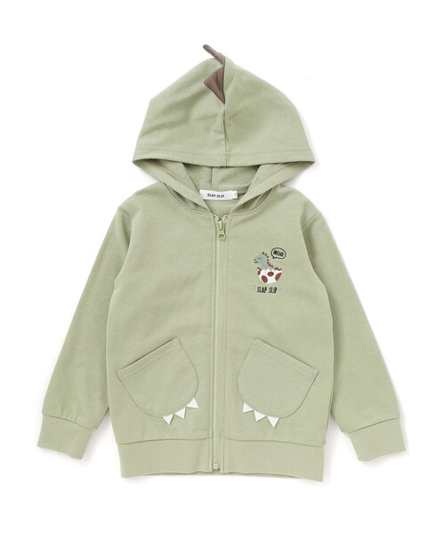 SLAP SLIP(スラップスリップ)の「ツンツン恐竜トサカフード付きフルジップパーカー(80~120cm)(パーカー・キッズ・グリーン/グレー・80cm/100cm/110cm/90cm/120cm)」の6枚目の写真