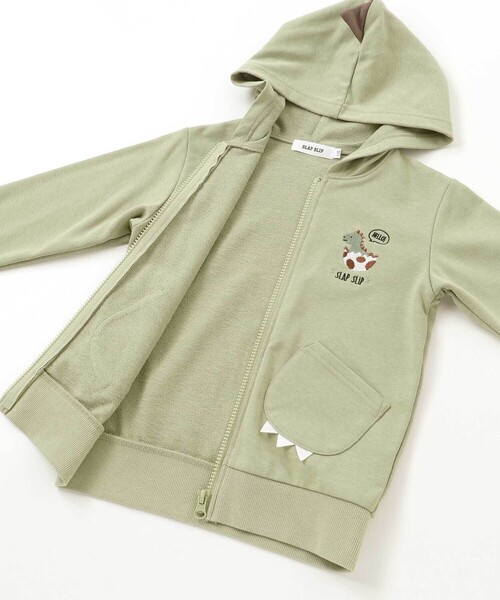 SLAP SLIP(スラップスリップ)の「ツンツン恐竜トサカフード付きフルジップパーカー(80~120cm)(パーカー・キッズ・グリーン/グレー・80cm/100cm/110cm/90cm/120cm)」の14枚目の写真