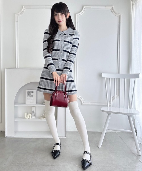 セール】マルチボーダーケーブルニットセットアップ（ワンピース