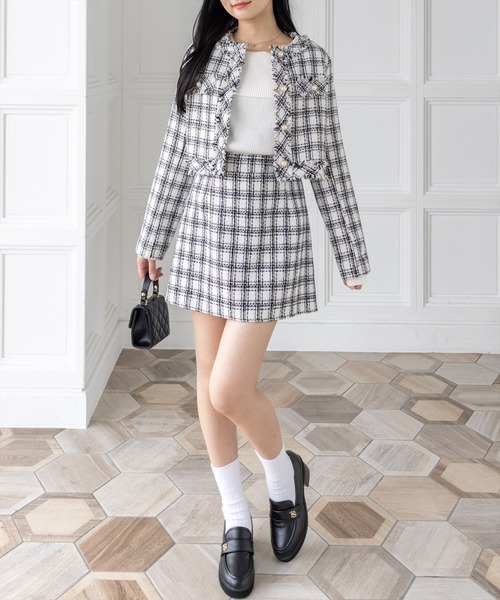 clear（クリア）の「ツイードジャケット(セット可)[大人 フェミニン 上品]（ノーカラージャケット・レディース・ホワイト/ベージュ/ブラック・F）」の10枚目の写真