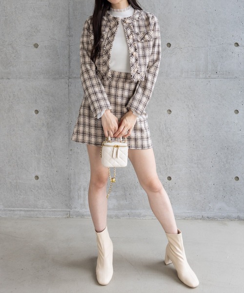 clear（クリア）の「ツイードジャケット(セット可)[大人 フェミニン 上品]（ノーカラージャケット・レディース・ホワイト/ベージュ/ブラック・F）」の9枚目の写真