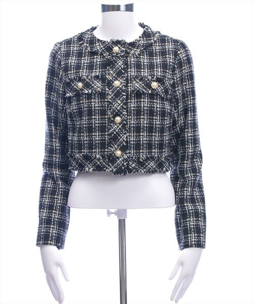 clear（クリア）の「ツイードジャケット(セット可)[大人 フェミニン 上品]（ノーカラージャケット・レディース・ホワイト/ベージュ/ブラック・F）」の12枚目の写真