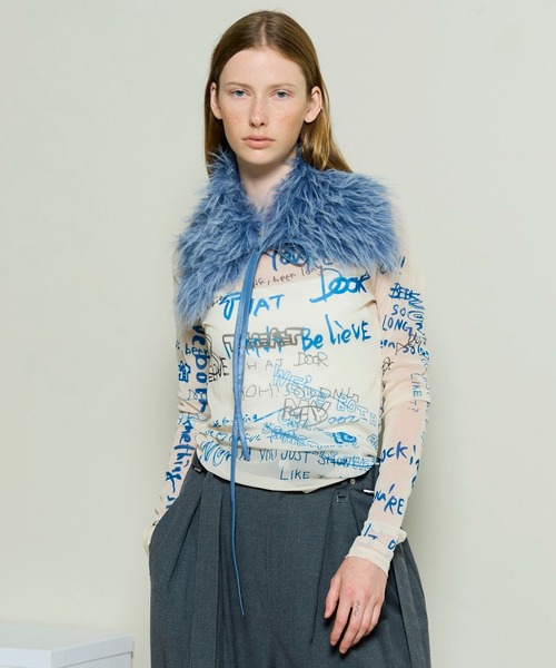 Maison special 青色フード付きファーコート MAISON SPECIALビッグカラーロングボアブルゾン 青 ファーコート