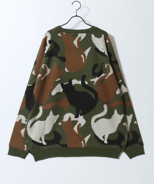 SITRY（シトリー）の「Cat Camouflage Pattern Double Jacquard Knit Pullover/猫 カモフラ  オーバーサイズ ダブルジャガード ニット セーター（ニット/セーター・メンズ・グレー系その他/ベージュ系その他/グリーン系その他・M/L/LL）」の9枚目の写真