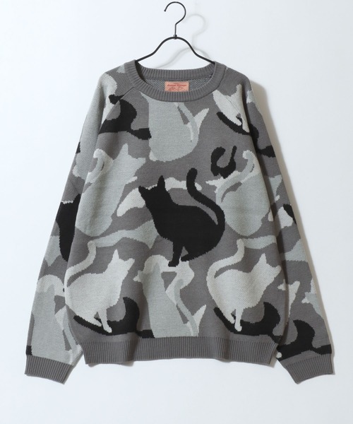 SITRY（シトリー）の「Cat Camouflage Pattern Double Jacquard Knit Pullover/猫 カモフラ  オーバーサイズ ダブルジャガード ニット セーター（ニット/セーター・メンズ・グレー系その他/ベージュ系その他/グリーン系その他・M/L/LL）」の14枚目の写真