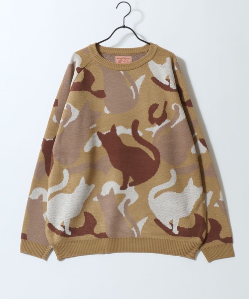 SITRY（シトリー）の「Cat Camouflage Pattern Double Jacquard Knit Pullover/猫 カモフラ  オーバーサイズ ダブルジャガード ニット セーター（ニット/セーター・メンズ・グレー系その他/ベージュ系その他/グリーン系その他・M/L/LL）」の5枚目の写真