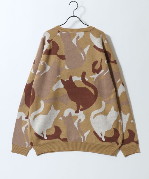 SITRY（シトリー）の「Cat Camouflage Pattern Double Jacquard Knit Pullover/猫 カモフラ  オーバーサイズ ダブルジャガード ニット セーター（ニット/セーター・メンズ・グレー系その他/ベージュ系その他/グリーン系その他・M/L/LL）」の6枚目の写真