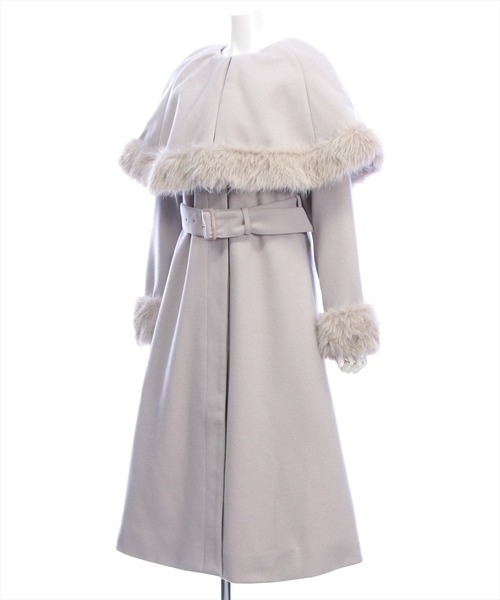 セール】ファー付き2wayケープロングコート[大人 フェミニン 上品