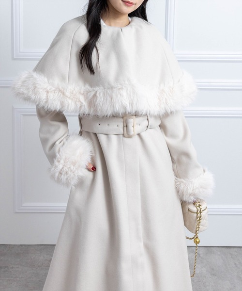 セール】ファー付き2wayケープロングコート[大人 フェミニン 上品