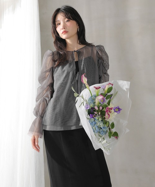 Kana(カナ)の「マルチウェイパールチュールボレロ キャミワンピース 2点セット ドレス パーティー 結婚式 二次会 お呼ばれ オケージョン(ドレス・レディース・ブラウン/ブラック/グリーン・M)」の4枚目の写真