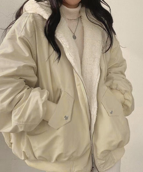 Miniministore(ミニミニストア)の「リバーシブルボアパーカージャケット韓国風(その他アウター・レディース・ブラック/ブルーグレー/アイボリー/カーキ・FREE)」の2枚目の写真