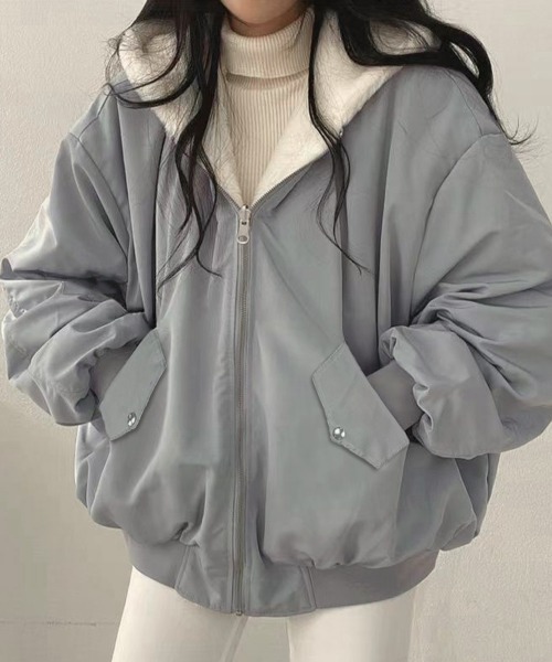 Miniministore(ミニミニストア)の「リバーシブルボアパーカージャケット韓国風(その他アウター・レディース・ブラック/ブルーグレー/アイボリー/カーキ・FREE)」の4枚目の写真