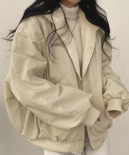 Miniministore(ミニミニストア)の「リバーシブルボアパーカージャケット韓国風(その他アウター・レディース・ブラック/ブルーグレー/アイボリー/カーキ・FREE)」の5枚目の写真