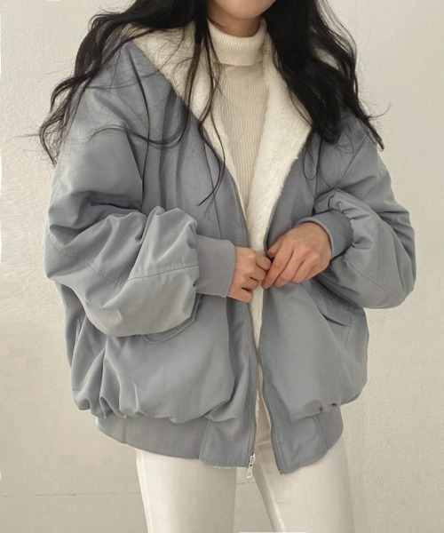 Miniministore(ミニミニストア)の「リバーシブルボアパーカージャケット韓国風(その他アウター・レディース・ブラック/ブルーグレー/アイボリー/カーキ・FREE)」の14枚目の写真