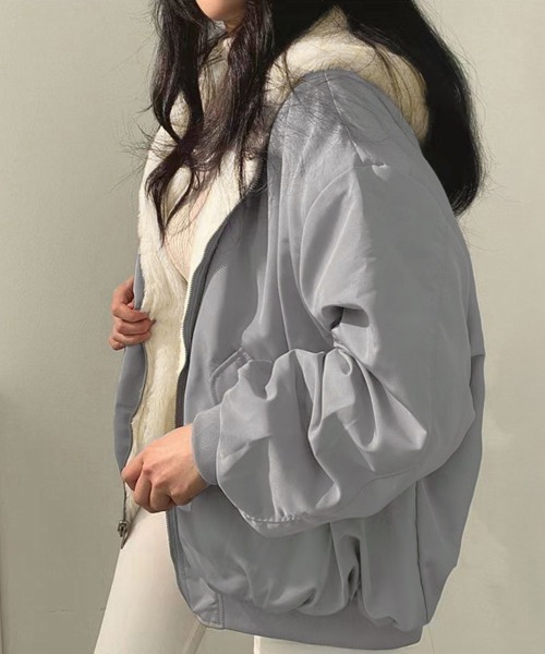 Miniministore(ミニミニストア)の「リバーシブルボアパーカージャケット韓国風(その他アウター・レディース・ブラック/ブルーグレー/アイボリー/カーキ・FREE)」の15枚目の写真