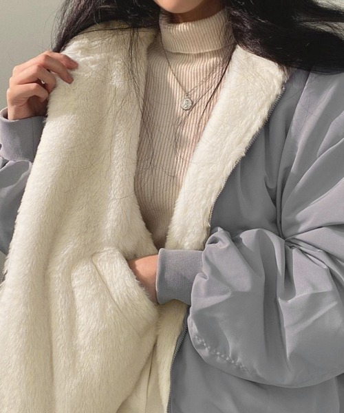 Miniministore(ミニミニストア)の「リバーシブルボアパーカージャケット韓国風(その他アウター・レディース・ブラック/ブルーグレー/アイボリー/カーキ・FREE)」の16枚目の写真