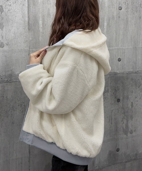 Miniministore(ミニミニストア)の「リバーシブルボアパーカージャケット韓国風(その他アウター・レディース・ブラック/ブルーグレー/アイボリー/カーキ・FREE)」の18枚目の写真