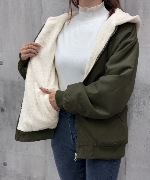 Miniministore(ミニミニストア)の「リバーシブルボアパーカージャケット韓国風(その他アウター・レディース・ブラック/ブルーグレー/アイボリー/カーキ・FREE)」の21枚目の写真