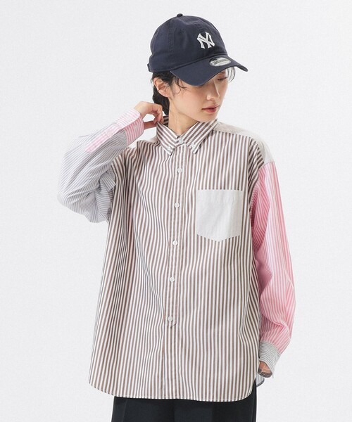 BEAMS BOY(ビームスボーイ)の「ストライプ クレイジー ボタンダウン ロングスリーブ(シャツ/ブラウス・レディース・ブラック/ブラウン/ネイビー・1/2)」の1枚目の写真