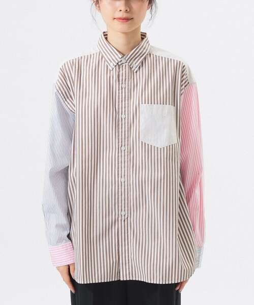 BEAMS BOY(ビームスボーイ)の「ストライプ クレイジー ボタンダウン ロングスリーブ(シャツ/ブラウス・レディース・ブラック/ブラウン/ネイビー・1/2)」の19枚目の写真