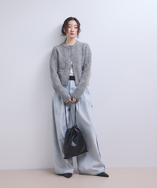 ADAM ET ROPE'（アダムエロペ）の「【WEB限定】フラッフィージップショートカーディガン（カーディガン/ボレロ・レディース・ダークブラウン/キナリ/イエロー/グレー・FREE）」の5枚目の写真