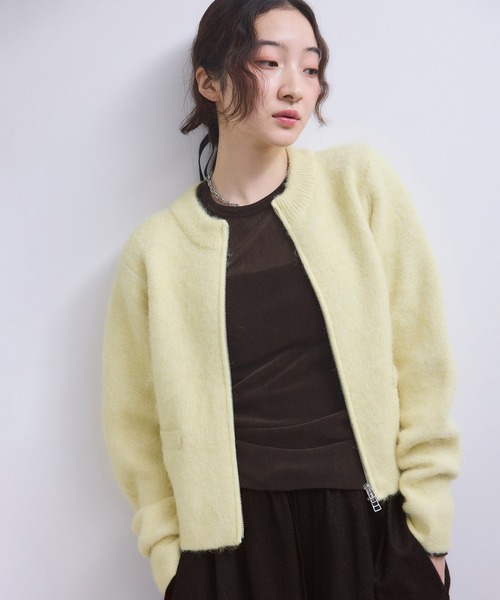 ADAM ET ROPE'（アダムエロペ）の「【WEB限定】フラッフィージップショートカーディガン（カーディガン/ボレロ・レディース・ダークブラウン/キナリ/イエロー/グレー・FREE）」の18枚目の写真