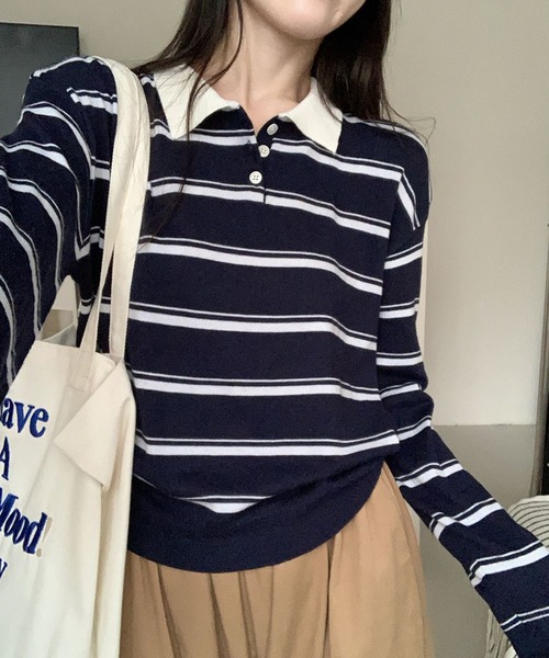 HALEY PESCA（ヘーリーペスカ）の「HALEY PESCA/マルチボーダーラガーニット（ニット/セーター・レディース・ピンク/ネイビー・FREE）」の2枚目の写真