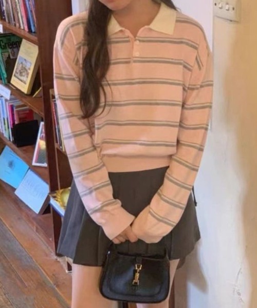 HALEY PESCA（ヘーリーペスカ）の「HALEY PESCA/マルチボーダーラガーニット（ニット/セーター・レディース・ピンク/ネイビー・FREE）」の5枚目の写真